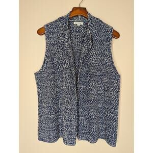Orvis Womens Basketweave Knit Sweater Vest Cardigan Blue White Nautical Sz Large